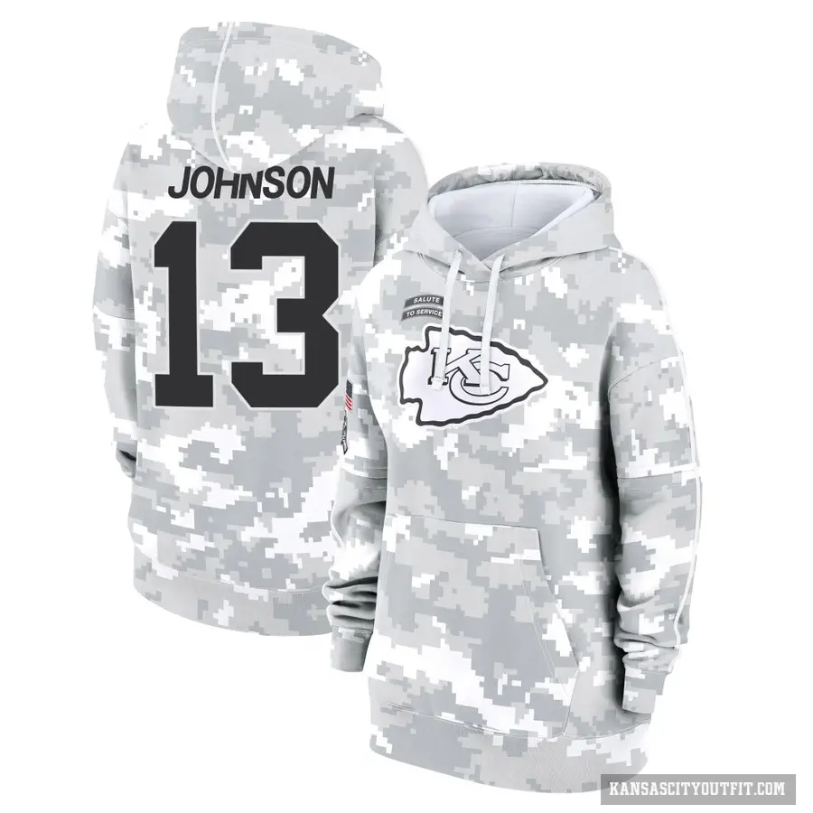 Women's ＃13 Nazeeh Johnson Kansas City Chiefs Arctic Camo 2024 Salute to Service Club Fleece Pullover Hoodie
