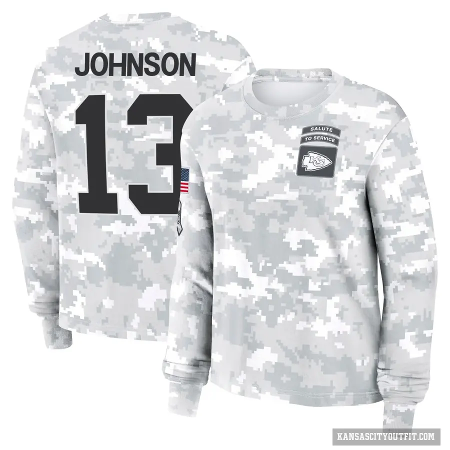 Women's ＃13 Nazeeh Johnson Kansas City Chiefs Camo Arctic 2024 Salute to Service Long Sleeve T-Shirt