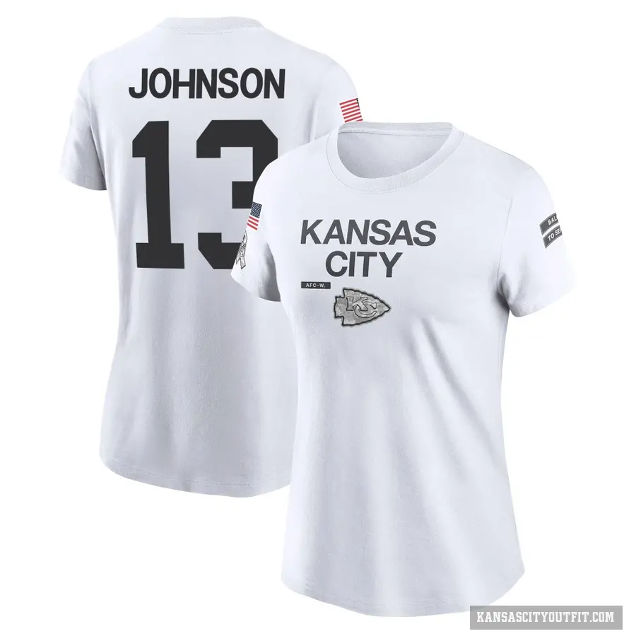 Women's ＃13 Nazeeh Johnson Kansas City Chiefs White 2024 Salute to Service Performance T-Shirt