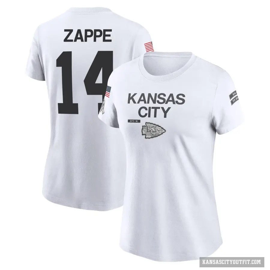 Women's ＃14 Bailey Zappe Kansas City Chiefs White 2024 Salute to Service Performance T-Shirt