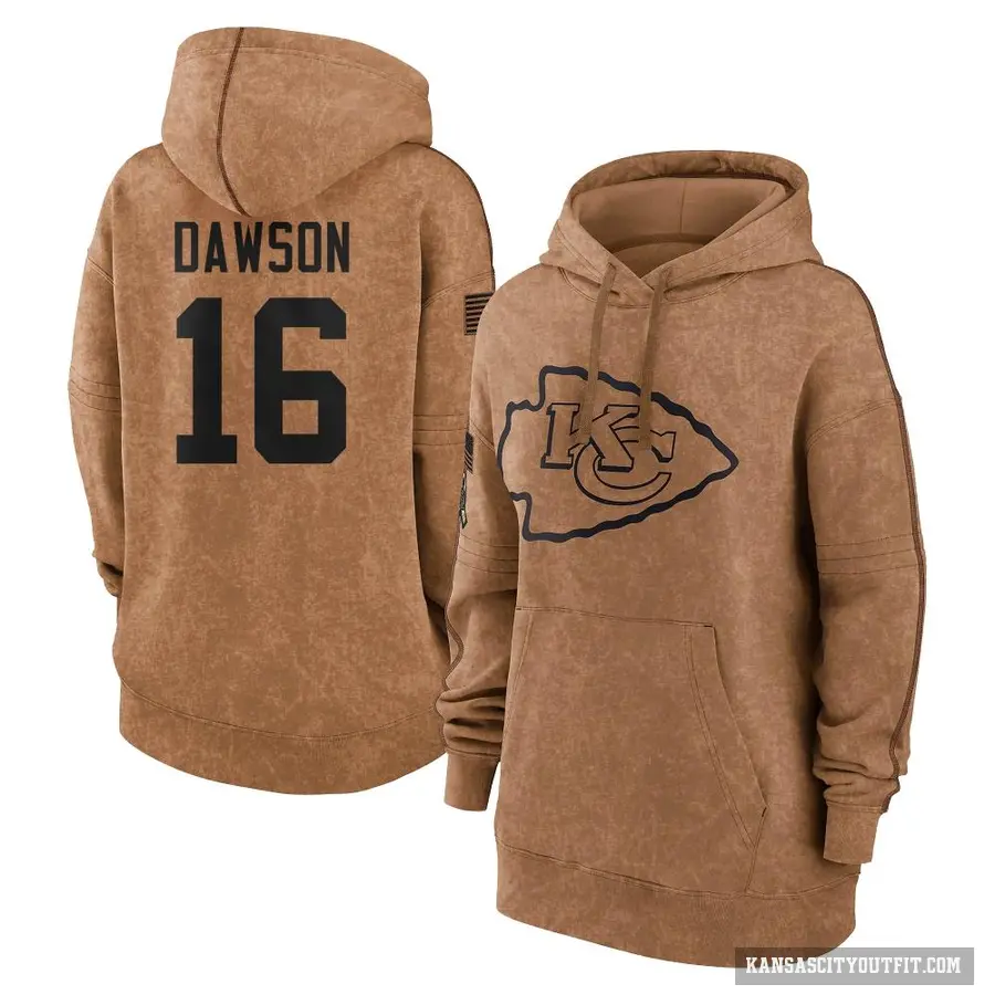 Women's ＃16 Len Dawson Kansas City Chiefs Brown 2023 Salute To Service Pullover Hoodie