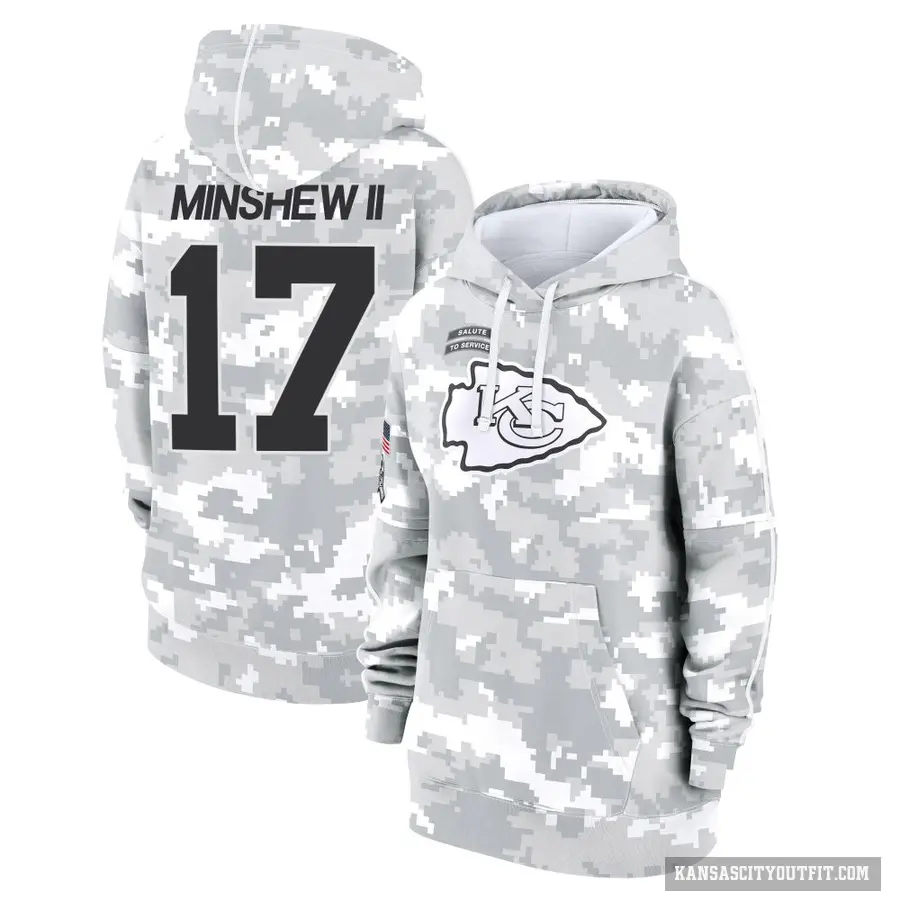 Women's ＃17 Gardner Minshew Kansas City Chiefs Arctic Camo 2024 Salute to Service Club Fleece Pullover Hoodie