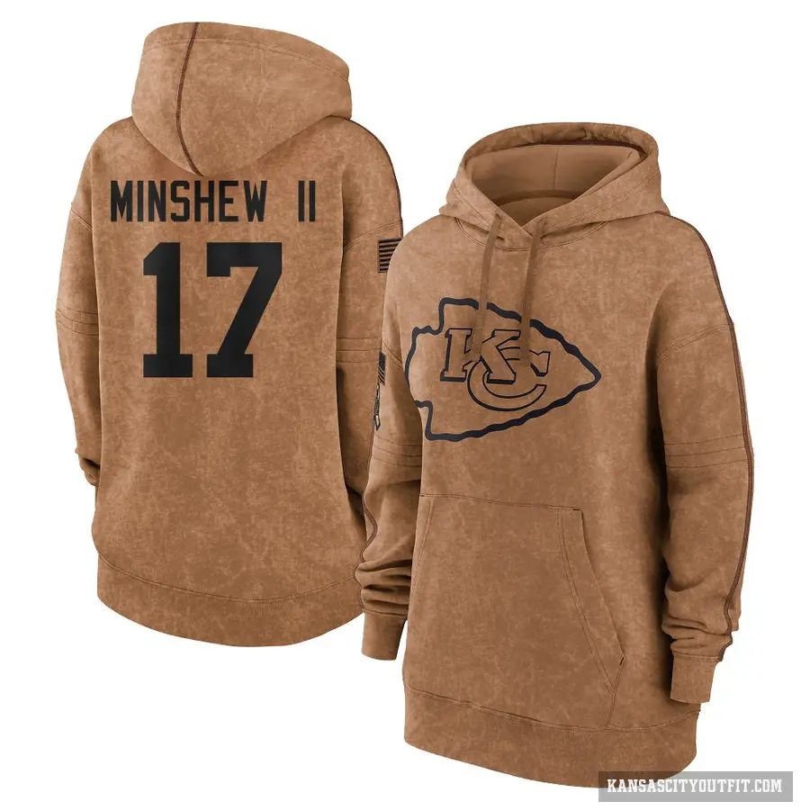Women's ＃17 Gardner Minshew Kansas City Chiefs Brown 2023 Salute To Service Pullover Hoodie