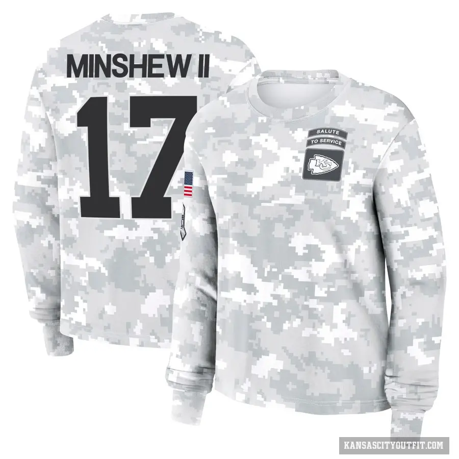 Women's ＃17 Gardner Minshew Kansas City Chiefs Camo Arctic 2024 Salute to Service Long Sleeve T-Shirt