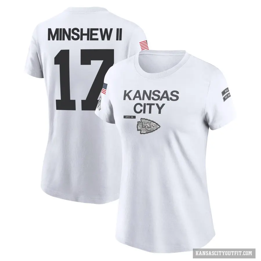 Women's ＃17 Gardner Minshew Kansas City Chiefs White 2024 Salute to Service Performance T-Shirt