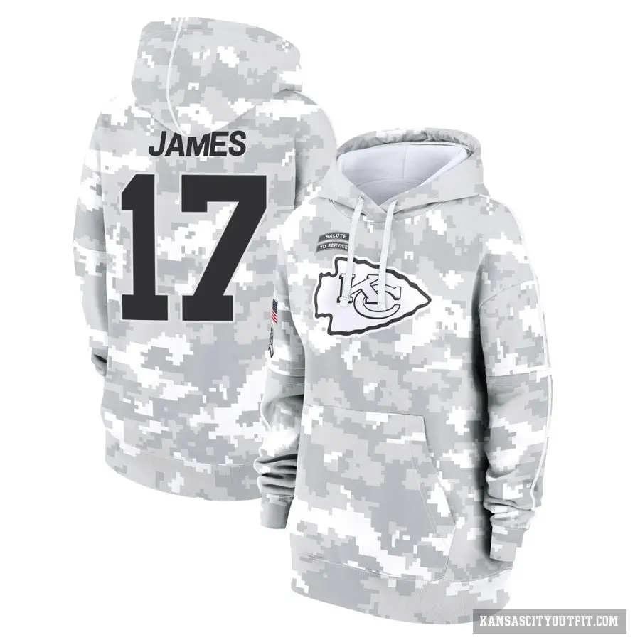 Women's ＃17 Richie James Kansas City Chiefs Arctic Camo 2024 Salute to Service Club Fleece Pullover Hoodie