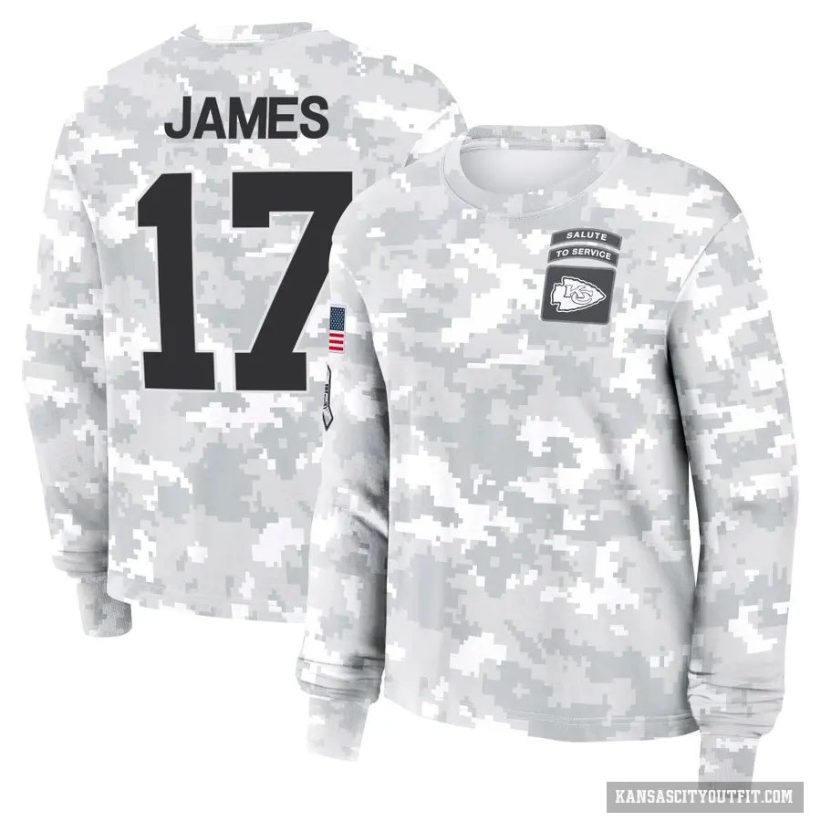 Women's ＃17 Richie James Kansas City Chiefs Camo Arctic 2024 Salute to Service Long Sleeve T-Shirt
