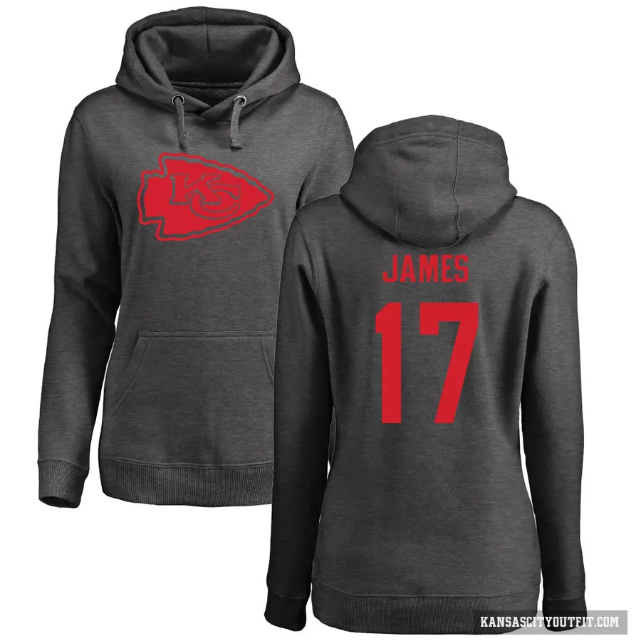 Women's ＃17 Richie James Kansas City Chiefs Pro Line by Branded Ash One Color Pullover Hoodie