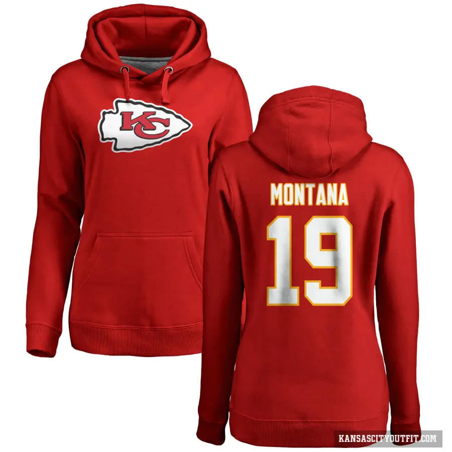 Women's ＃19 Joe Montana Kansas City Chiefs Red Pro Line Logo Pullover Hoodie