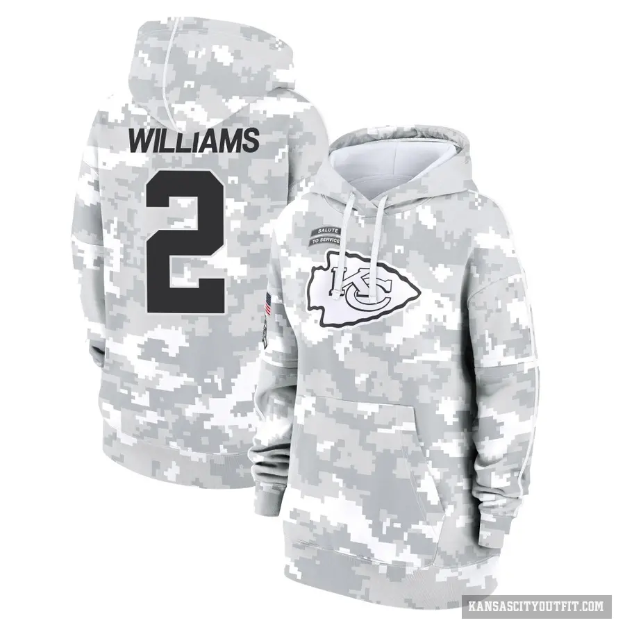 Women's ＃2 Joshua Williams Kansas City Chiefs Arctic Camo 2024 Salute to Service Club Fleece Pullover Hoodie
