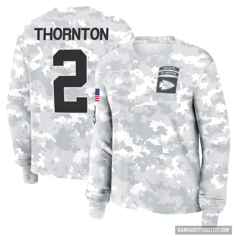 Women's ＃2 Tyquan Thornton Kansas City Chiefs Camo Arctic 2024 Salute to Service Long Sleeve T-Shirt