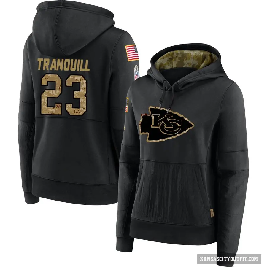 Women's ＃23 Drue Tranquill Kansas City Chiefs Black 2020 Salute to Service Sideline Performance Pullover Hoodie