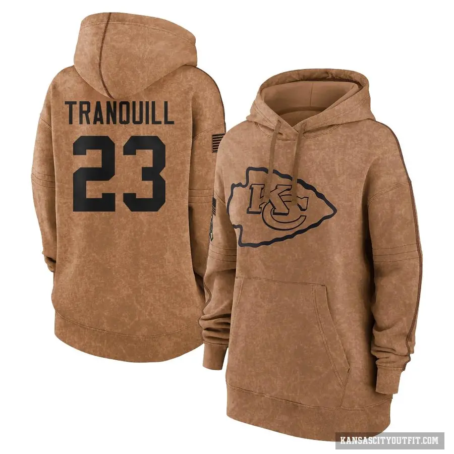 Women's ＃23 Drue Tranquill Kansas City Chiefs Brown 2023 Salute To Service Pullover Hoodie