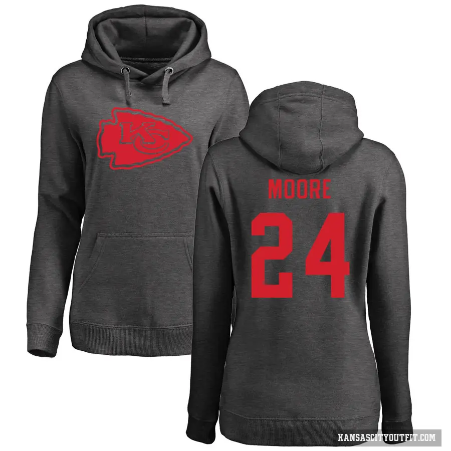 Women's ＃24 Skyy Moore Kansas City Chiefs Pro Line by Branded Ash One Color Pullover Hoodie