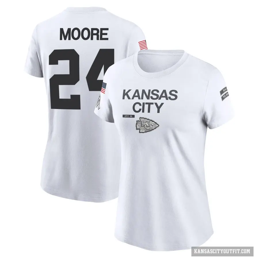 Women's ＃24 Skyy Moore Kansas City Chiefs White 2024 Salute to Service Performance T-Shirt