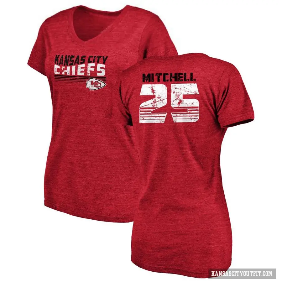 Women's ＃25 Elijah Mitchell Kansas City Chiefs Red Retro V-Neck T-Shirt