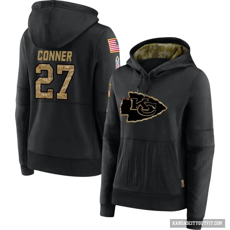 Women's ＃27 Chamarri Conner Kansas City Chiefs Black 2020 Salute to Service Sideline Performance Pullover Hoodie