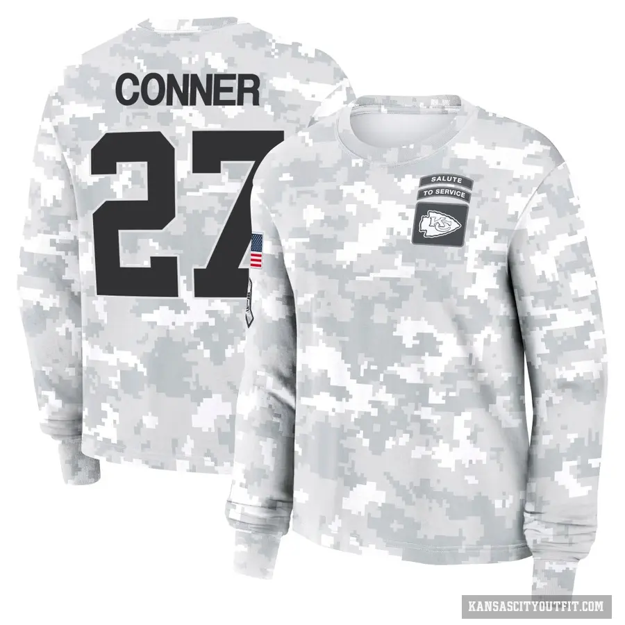 Women's ＃27 Chamarri Conner Kansas City Chiefs Camo Arctic 2024 Salute to Service Long Sleeve T-Shirt
