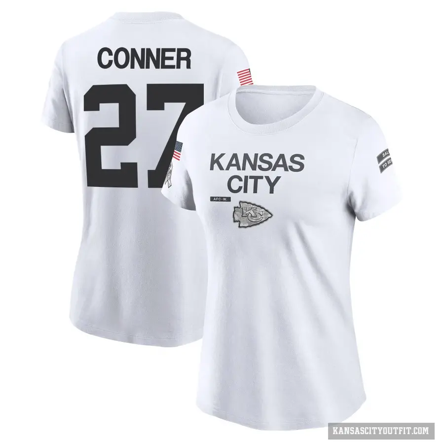 Women's ＃27 Chamarri Conner Kansas City Chiefs White 2024 Salute to Service Performance T-Shirt