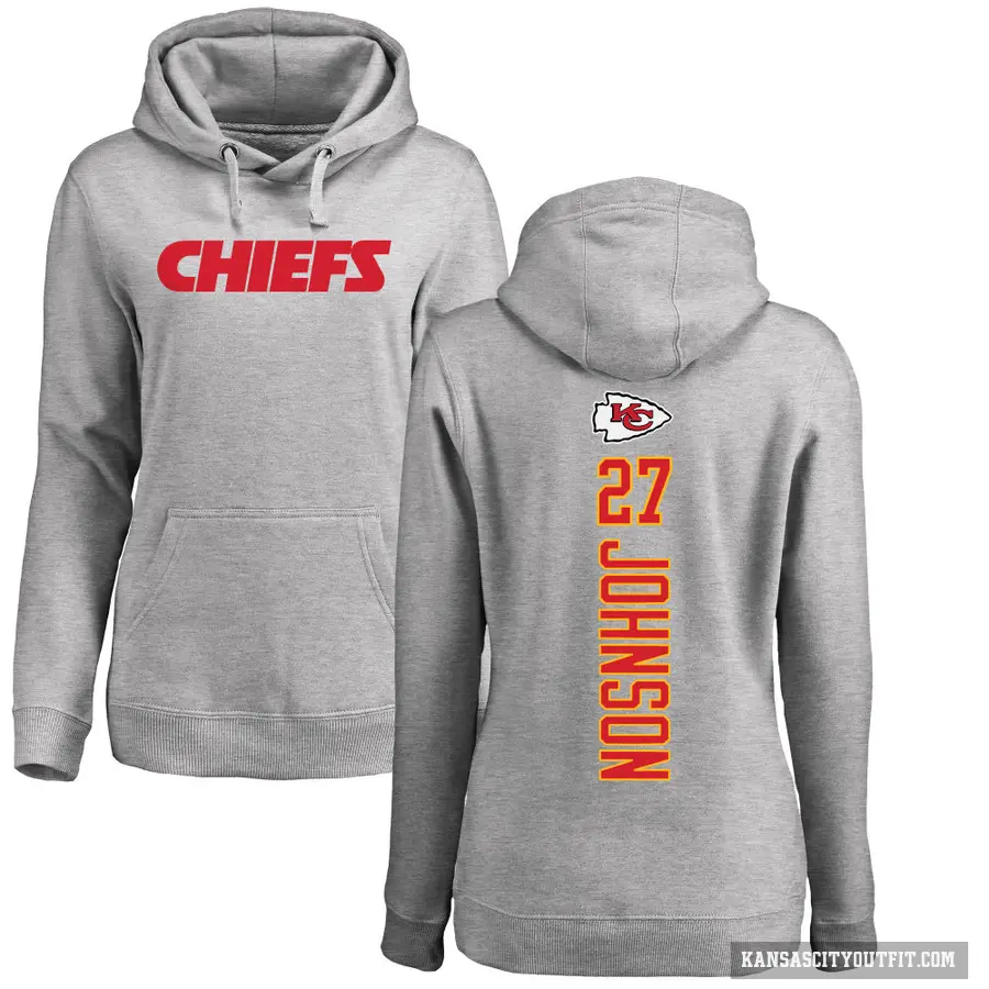 Women's ＃27 Larry Johnson Kansas City Chiefs Pro Line Ash Backer Pullover Hoodie