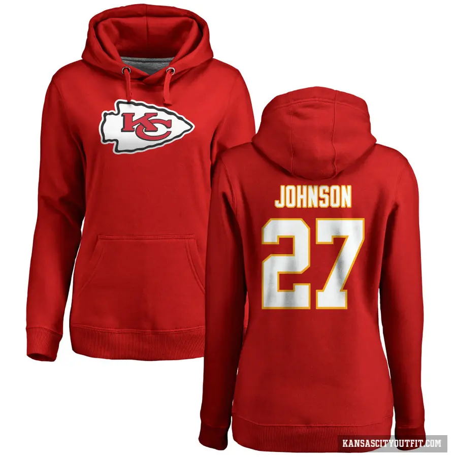 Women's ＃27 Larry Johnson Kansas City Chiefs Red Pro Line Logo Pullover Hoodie