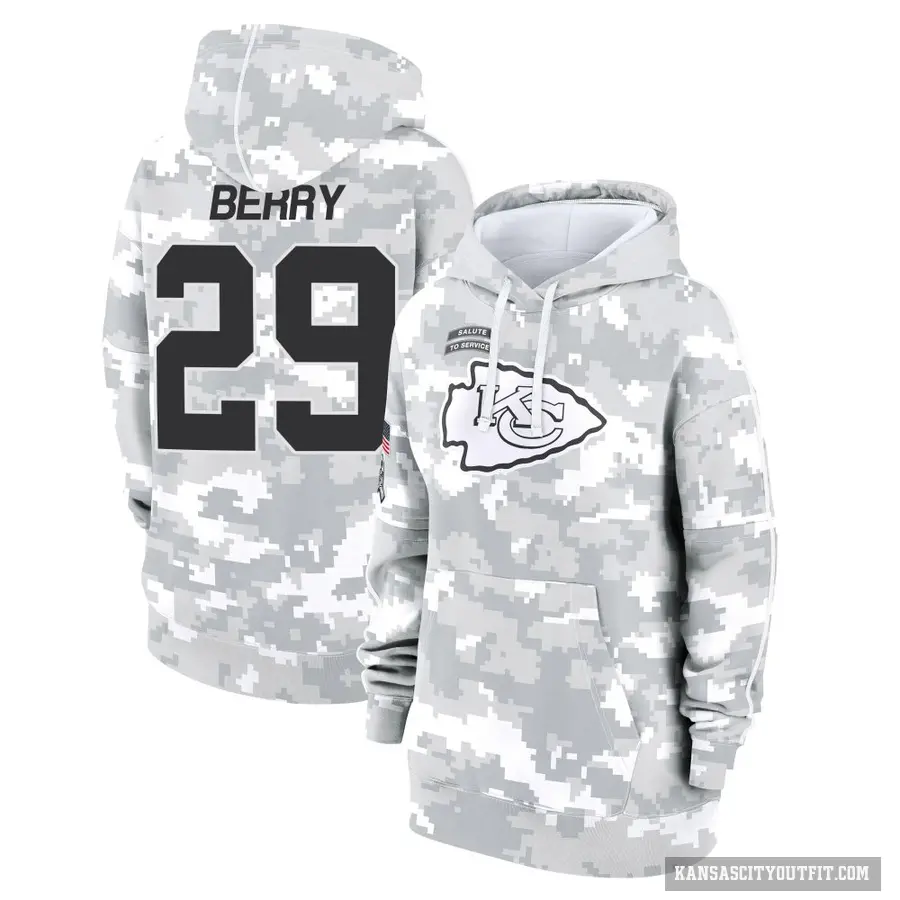 Women's ＃29 Eric Berry Kansas City Chiefs Arctic Camo 2024 Salute to Service Club Fleece Pullover Hoodie