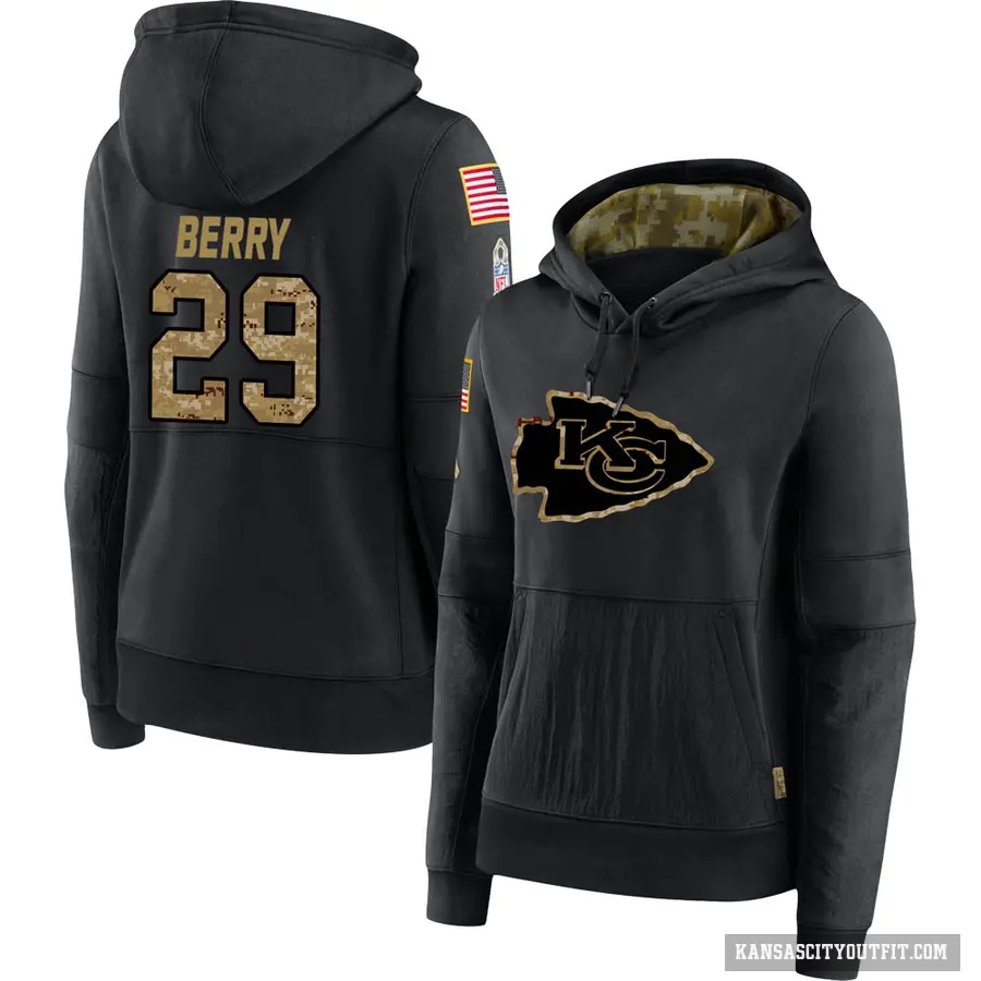 Women's ＃29 Eric Berry Kansas City Chiefs Black 2020 Salute to Service Sideline Performance Pullover Hoodie