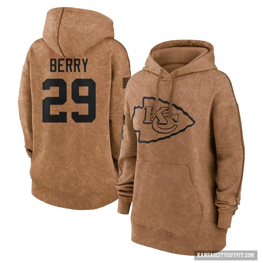 Women's ＃29 Eric Berry Kansas City Chiefs Brown 2023 Salute To Service Pullover Hoodie