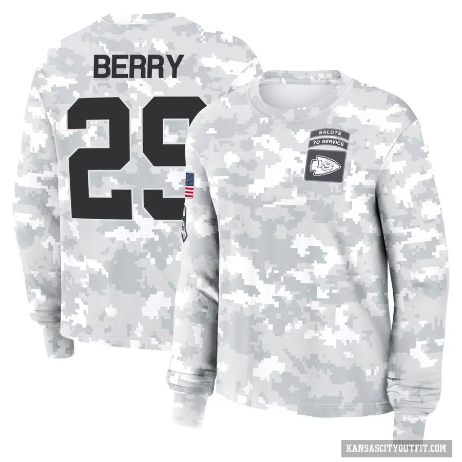 Women's ＃29 Eric Berry Kansas City Chiefs Camo Arctic 2024 Salute to Service Long Sleeve T-Shirt