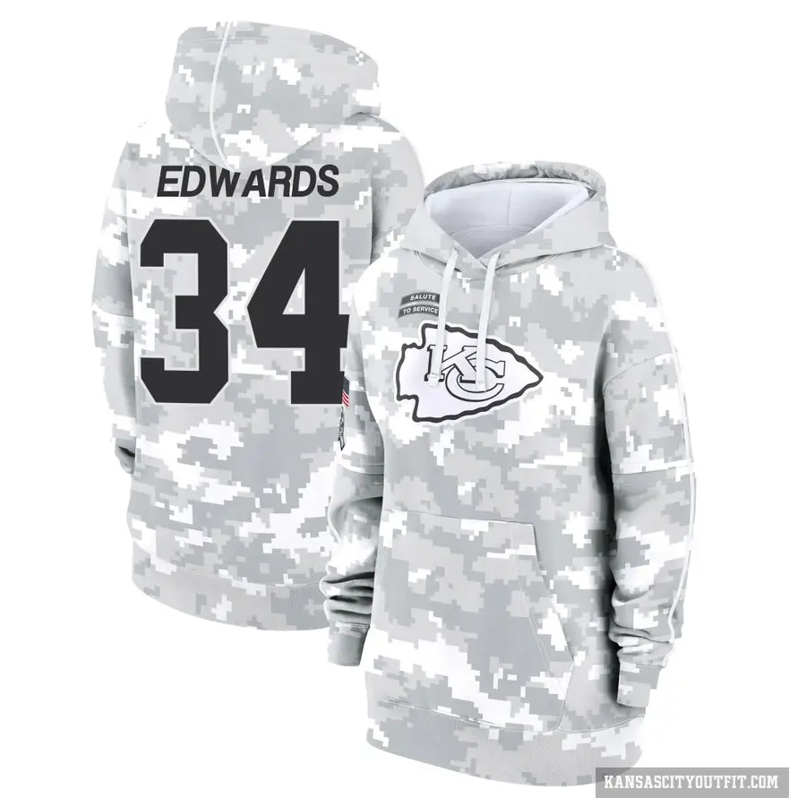 Women's ＃34 Mike Edwards Kansas City Chiefs Arctic Camo 2024 Salute to Service Club Fleece Pullover Hoodie