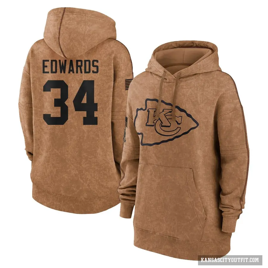 Women's ＃34 Mike Edwards Kansas City Chiefs Brown 2023 Salute To Service Pullover Hoodie