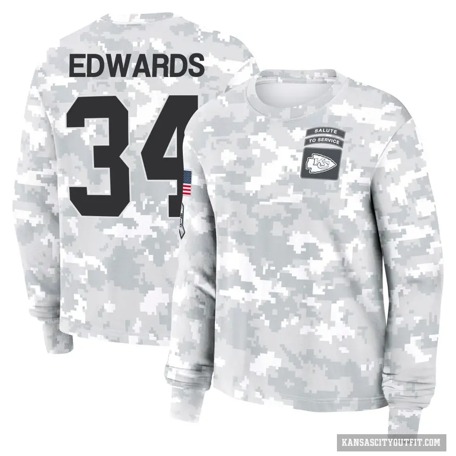 Women's ＃34 Mike Edwards Kansas City Chiefs Camo Arctic 2024 Salute to Service Long Sleeve T-Shirt