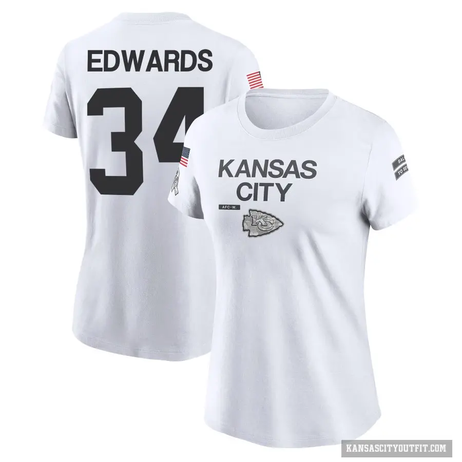 Women's ＃34 Mike Edwards Kansas City Chiefs White 2024 Salute to Service Performance T-Shirt