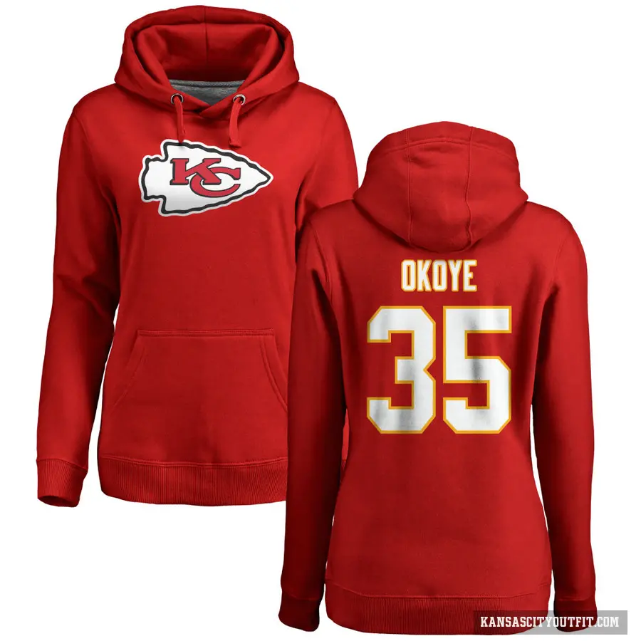 Women's ＃35 Christian Okoye Kansas City Chiefs Red Pro Line Logo Pullover Hoodie