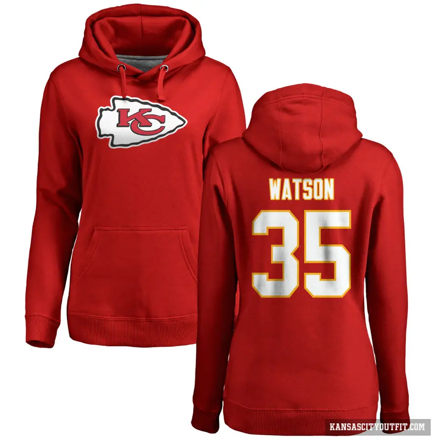 Women's ＃35 Jaylen Watson Kansas City Chiefs Red Pro Line Logo Pullover Hoodie