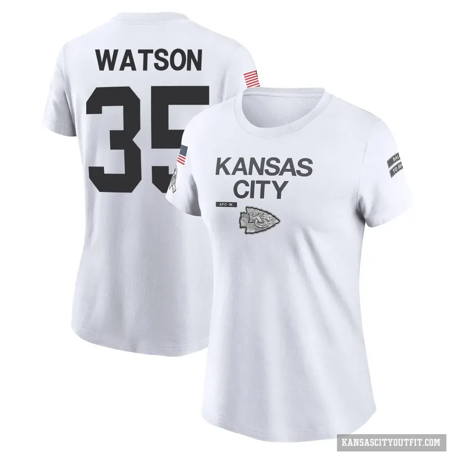 Women's ＃35 Jaylen Watson Kansas City Chiefs White 2024 Salute to Service Performance T-Shirt