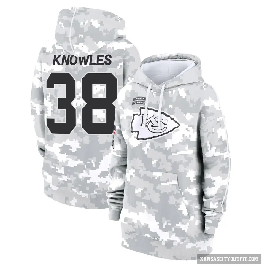 Women's ＃38 Kevin Knowles II Kansas City Chiefs Arctic Camo 2024 Salute to Service Club Fleece Pullover Hoodie