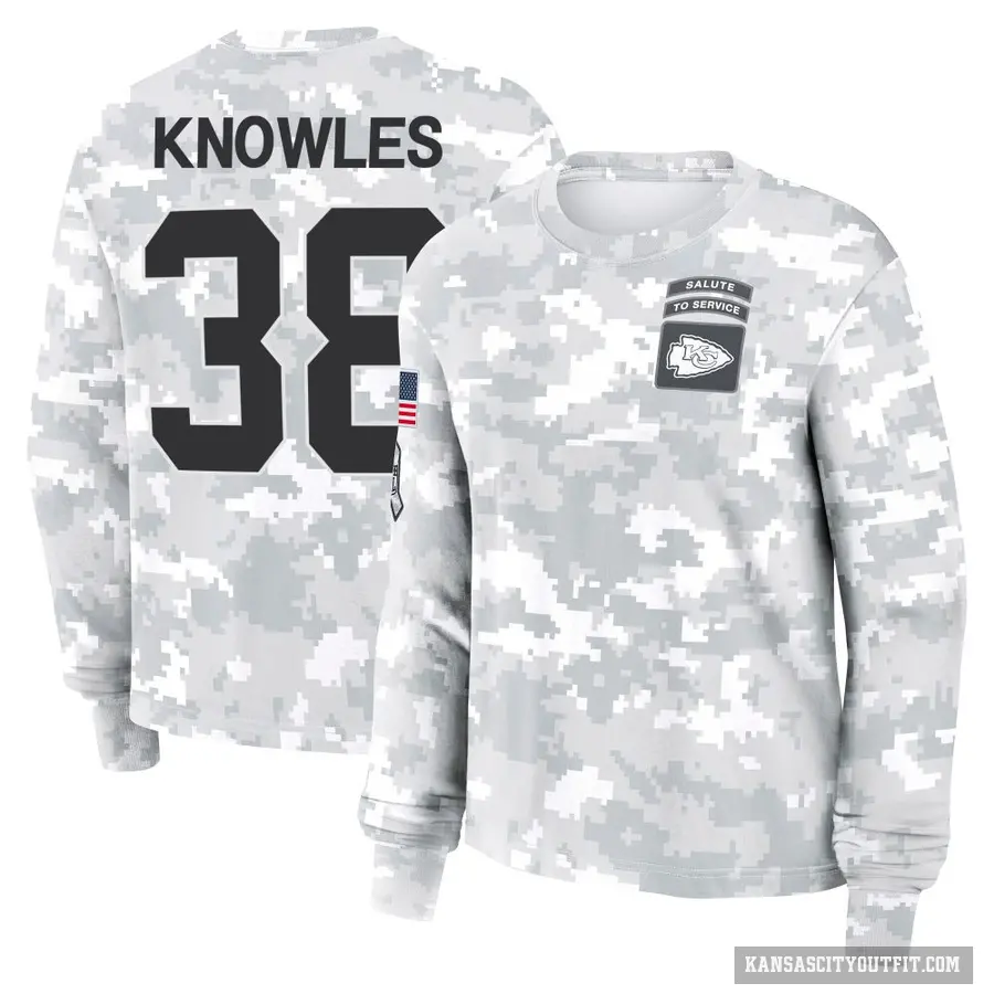 Women's ＃38 Kevin Knowles II Kansas City Chiefs Camo Arctic 2024 Salute to Service Long Sleeve T-Shirt