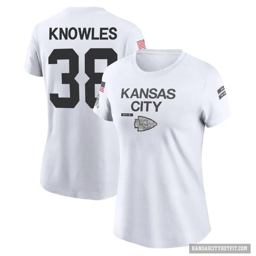 Women's ＃38 Kevin Knowles II Kansas City Chiefs White 2024 Salute to Service Performance T-Shirt