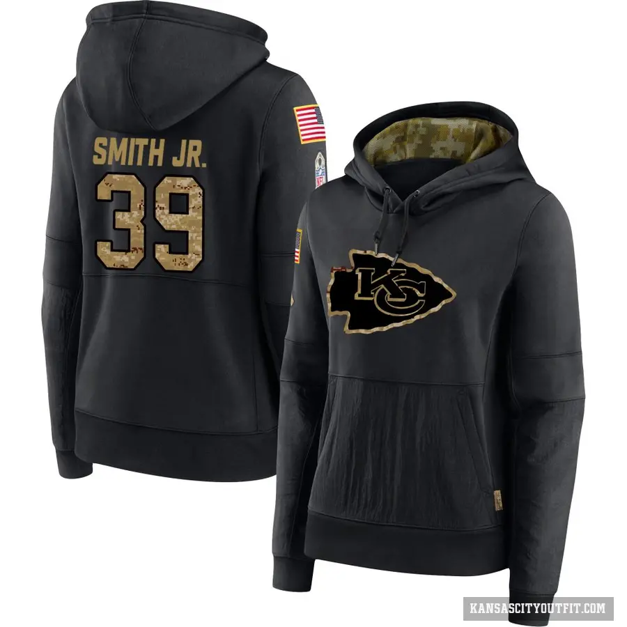 Women's ＃39 Melvin Smith Jr. Kansas City Chiefs Black 2020 Salute to Service Sideline Performance Pullover Hoodie