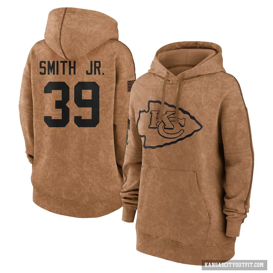 Women's ＃39 Melvin Smith Jr. Kansas City Chiefs Brown 2023 Salute To Service Pullover Hoodie