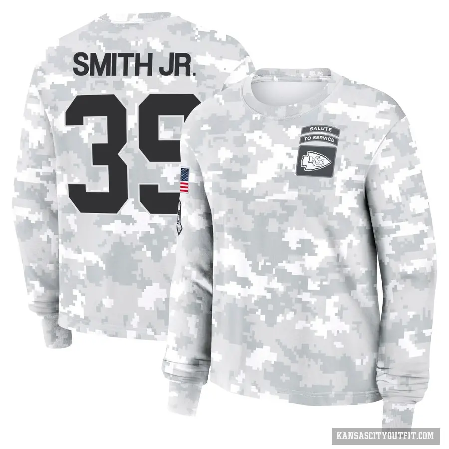 Women's ＃39 Melvin Smith Jr. Kansas City Chiefs Camo Arctic 2024 Salute to Service Long Sleeve T-Shirt