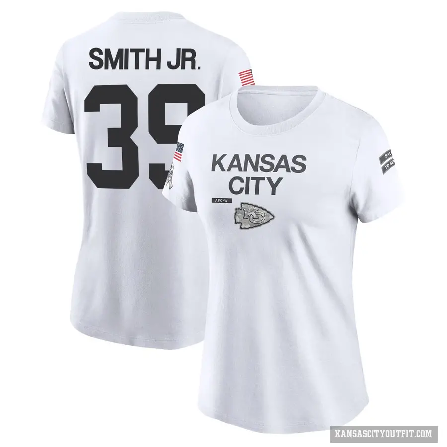 Women's ＃39 Melvin Smith Jr. Kansas City Chiefs White 2024 Salute to Service Performance T-Shirt