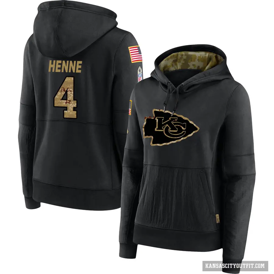 Women's ＃4 Chad Henne Kansas City Chiefs Black 2020 Salute to Service Sideline Performance Pullover Hoodie