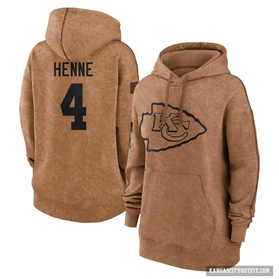 Women's ＃4 Chad Henne Kansas City Chiefs Brown 2023 Salute To Service Pullover Hoodie