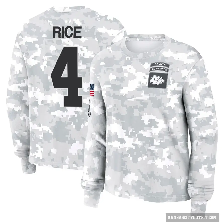 Women's ＃4 Rashee Rice Kansas City Chiefs Camo Arctic 2024 Salute to Service Long Sleeve T-Shirt