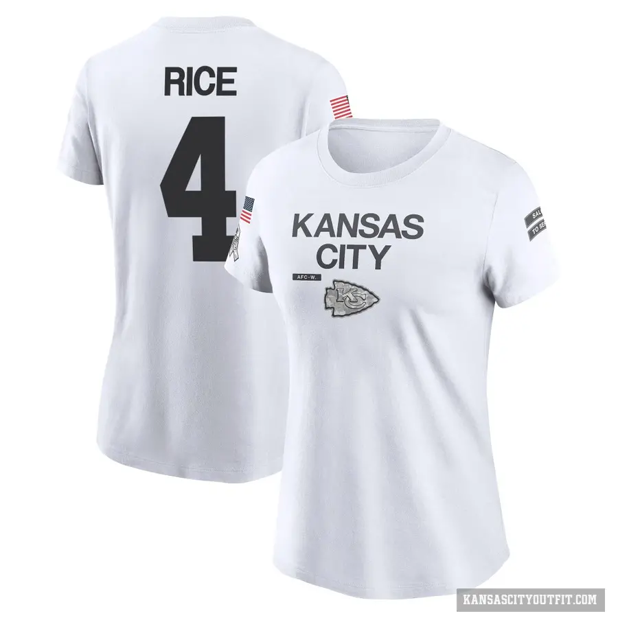 Women's ＃4 Rashee Rice Kansas City Chiefs White 2024 Salute to Service Performance T-Shirt