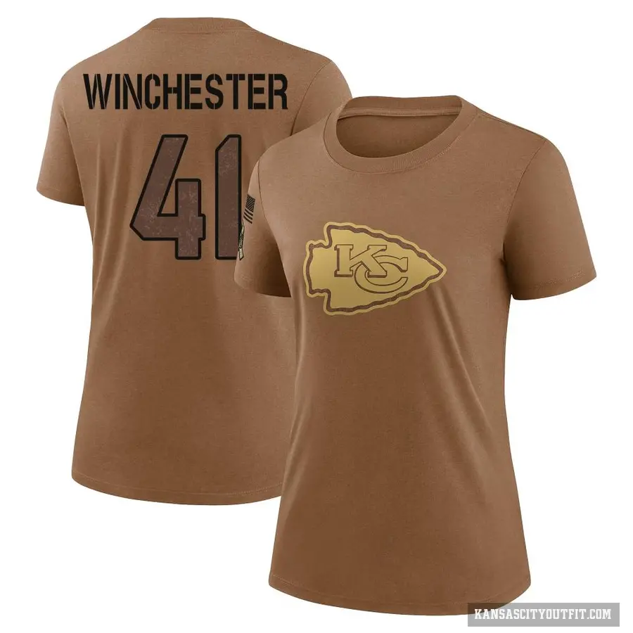 Women's ＃41 James Winchester Kansas City Chiefs Brown 2023 Salute To Service Performance T-Shirt