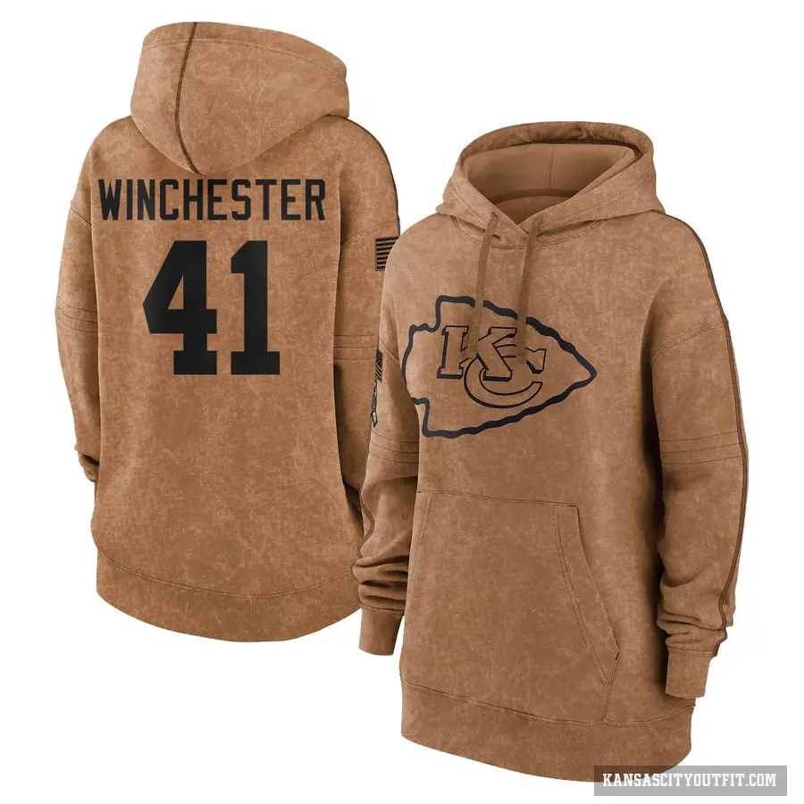 Women's ＃41 James Winchester Kansas City Chiefs Brown 2023 Salute To Service Pullover Hoodie