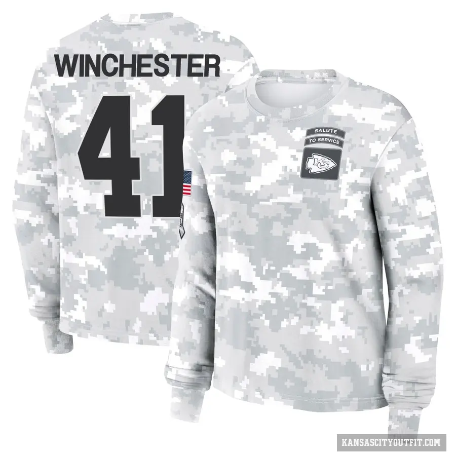 Women's ＃41 James Winchester Kansas City Chiefs Camo Arctic 2024 Salute to Service Long Sleeve T-Shirt
